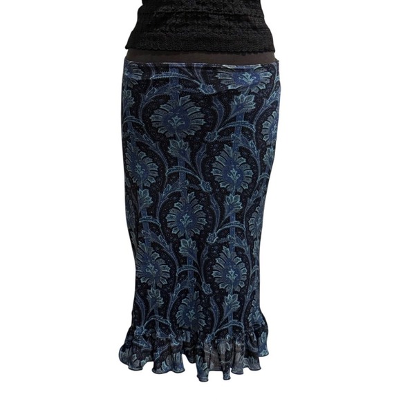 Lip Service Dresses & Skirts - Lip Service Vintage Blue Paisley Floral Ruffle Hem Midi Skirt Y2K 90s Size 12